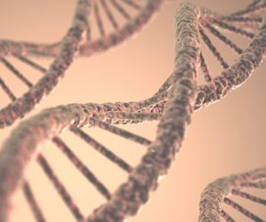 Long structure of the DNA double helix in depth of view.